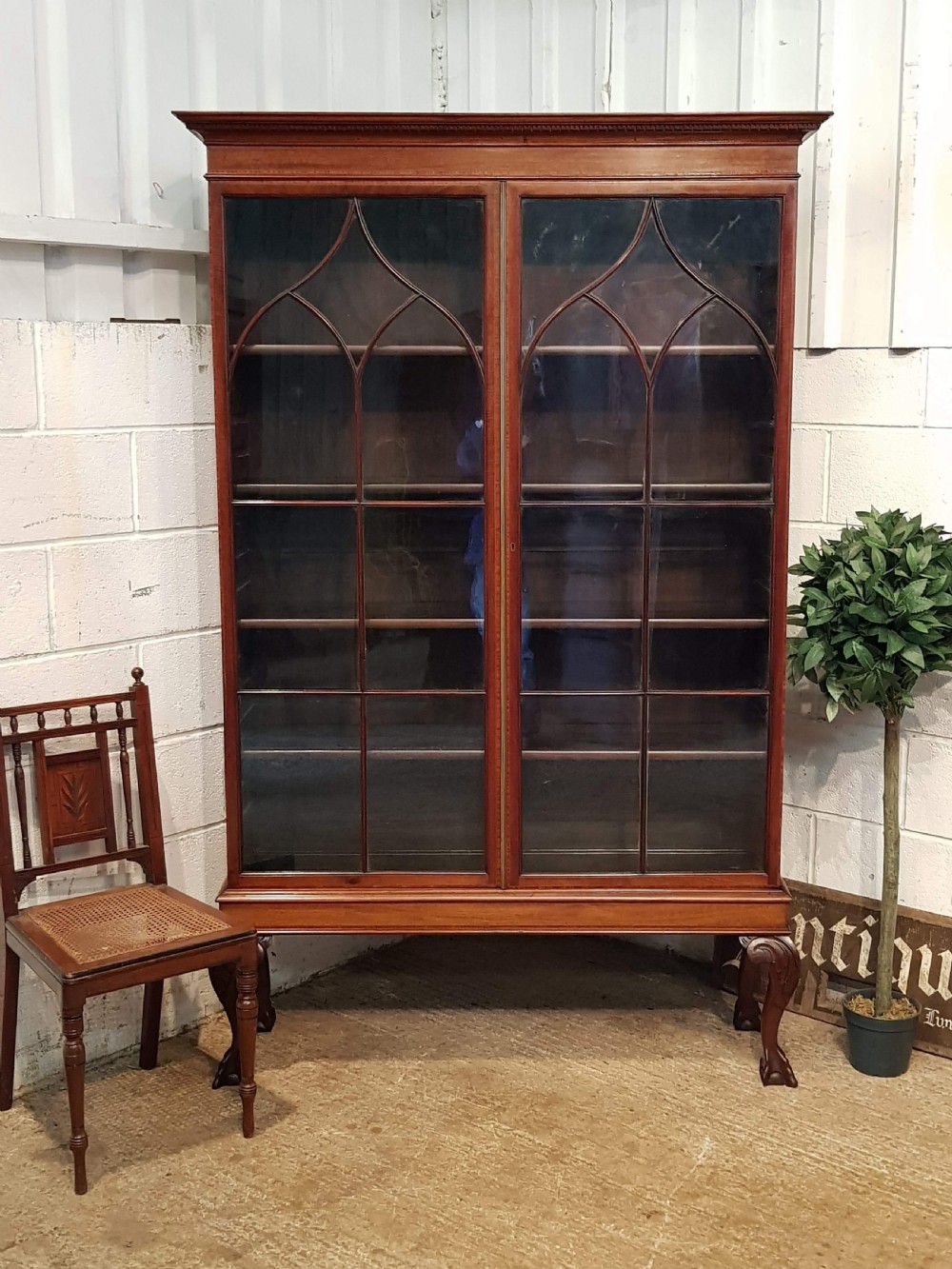 ANTIQUE REGENCY TALL MAHOGANY GLAZED BOOKCASE C1820