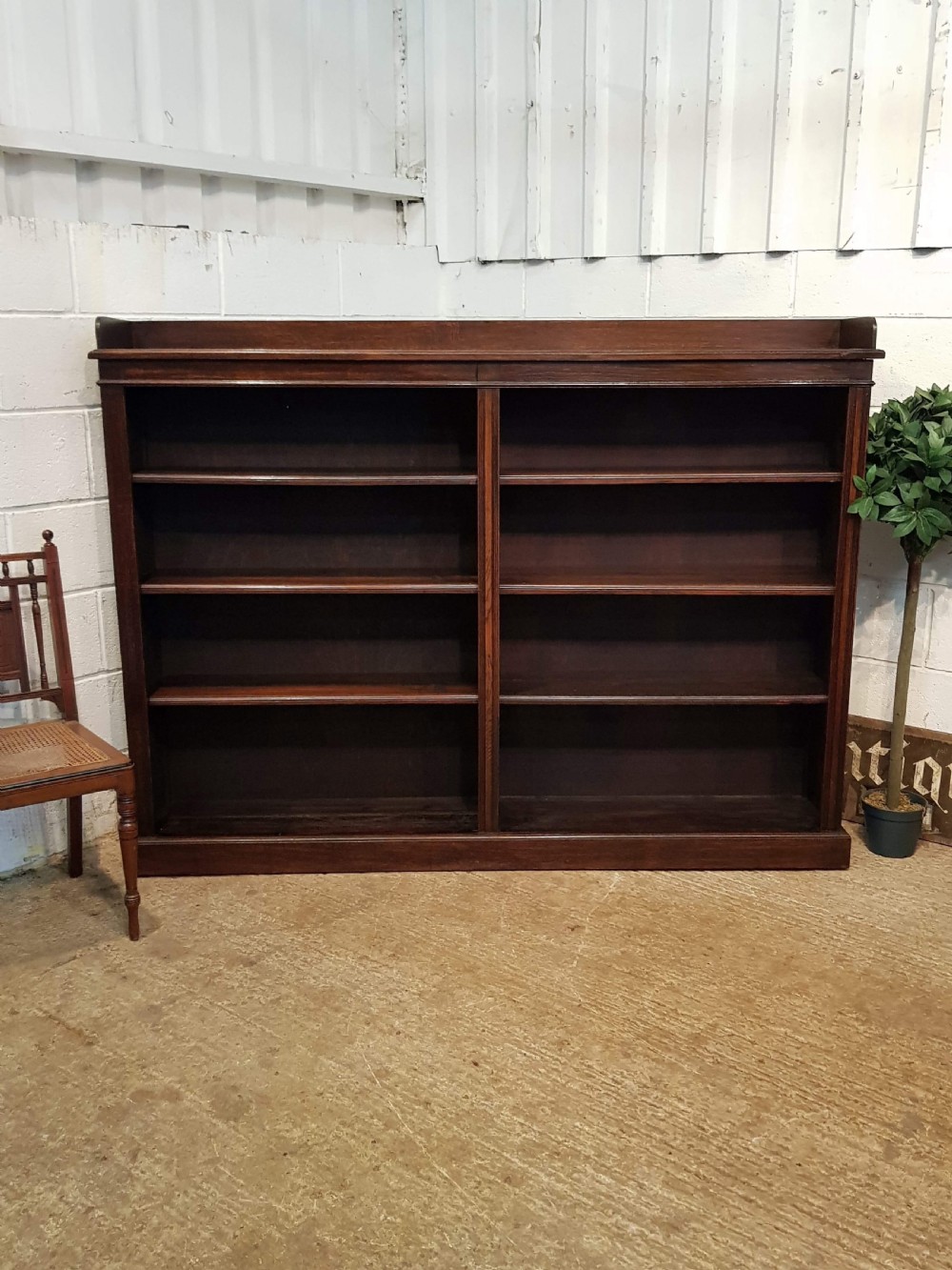 ANTIQUE LARGE VICTORIAN OAK OPEN BOOKCASE C1880