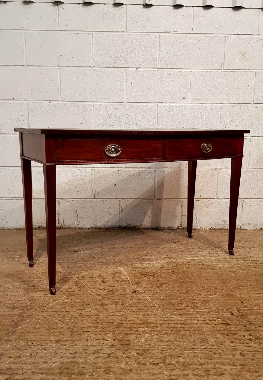 ANTIQUE LATE VICTORIAN REGENCY STYLE MAHOGANY LEATHER TOP BOW FRONT WRITING TABLE C1890 View IV