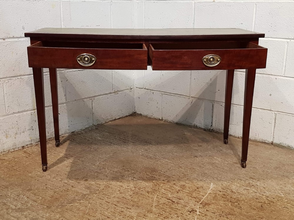ANTIQUE LATE VICTORIAN REGENCY STYLE MAHOGANY LEATHER TOP BOW FRONT WRITING TABLE C1890 View V