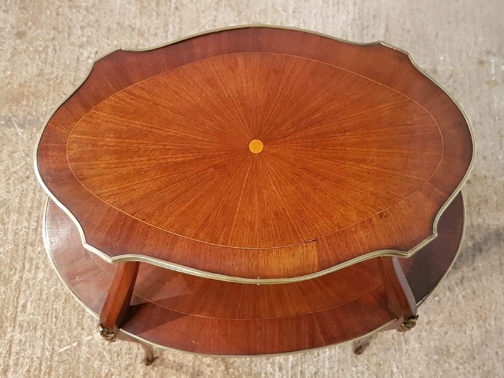 ANTIQUE FRENCH MAHOGANY & GILT INLAID ETAGERE TABLE WITH SUPERB SUNBURST C1900 View III