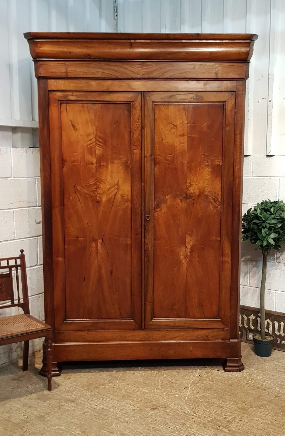 ANTIQUE LARGE FRENCH PROVINCIAL FRUITWOOD ARMOIRE WARDROBE WITH SECRET DRAWER C1860