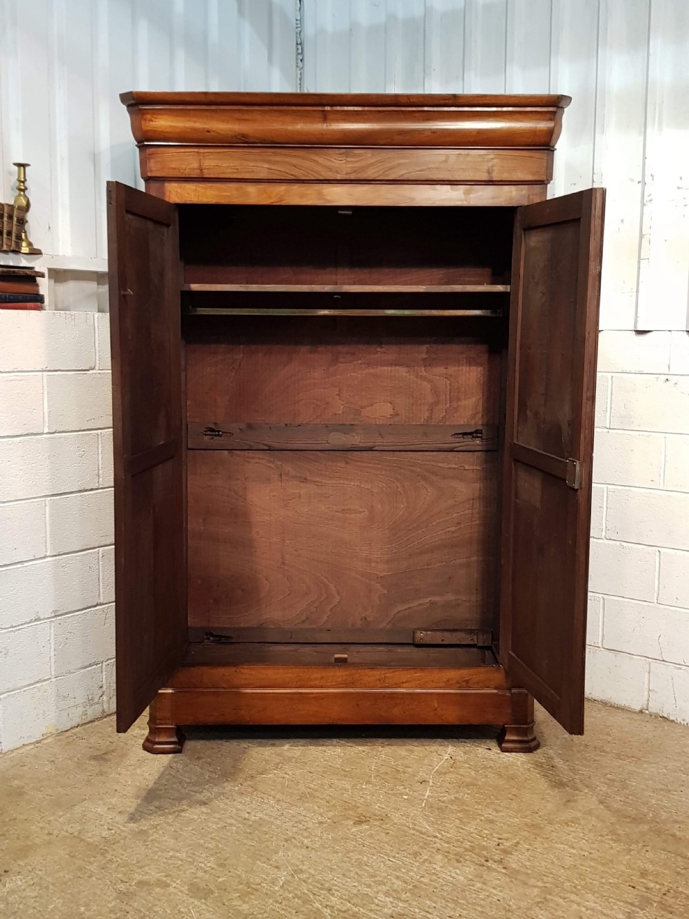 ANTIQUE LARGE FRENCH PROVINCIAL FRUITWOOD ARMOIRE WARDROBE WITH SECRET DRAWER C1860 View III