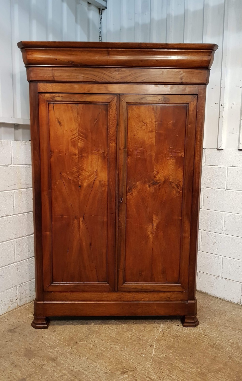 ANTIQUE LARGE FRENCH PROVINCIAL FRUITWOOD ARMOIRE WARDROBE WITH SECRET DRAWER C1860 View V