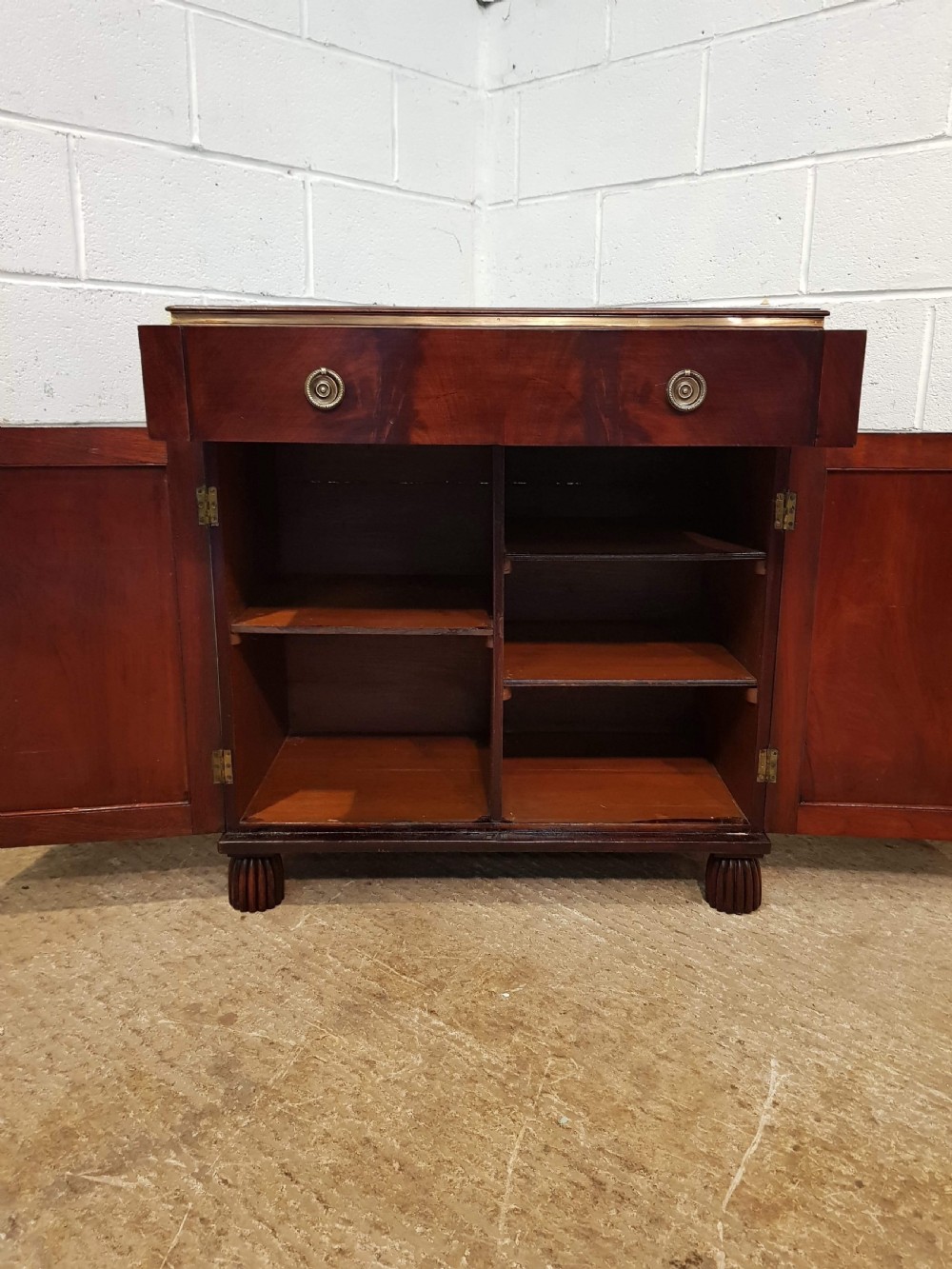 ANTIQUE SMALL REGENCY CUBAN MAHOGANY SIDE CABINET with  Brass Gilt fittings c1820 View V
