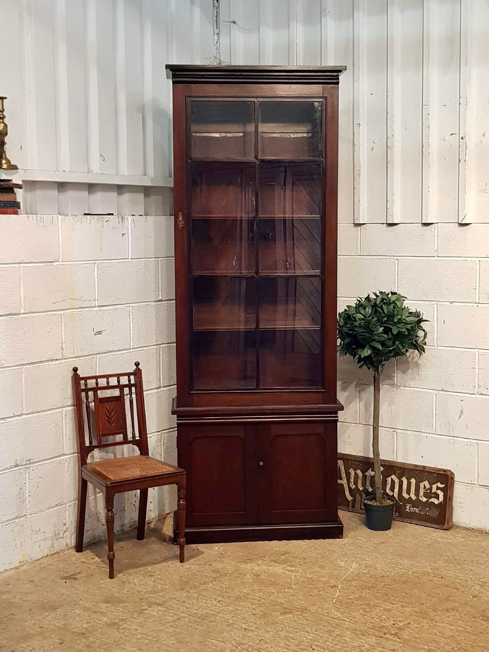 ANTIQUE VICTORIAN TALL NARROW MAHOGANY BOOKCASE C1880