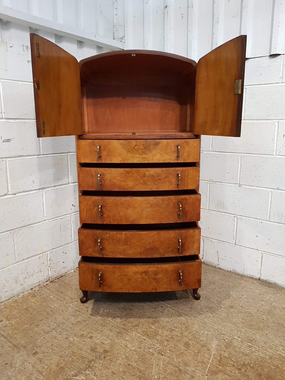 ANTIQUE ART DECO BURR WALNUT TALLBOY C1920.  View III
