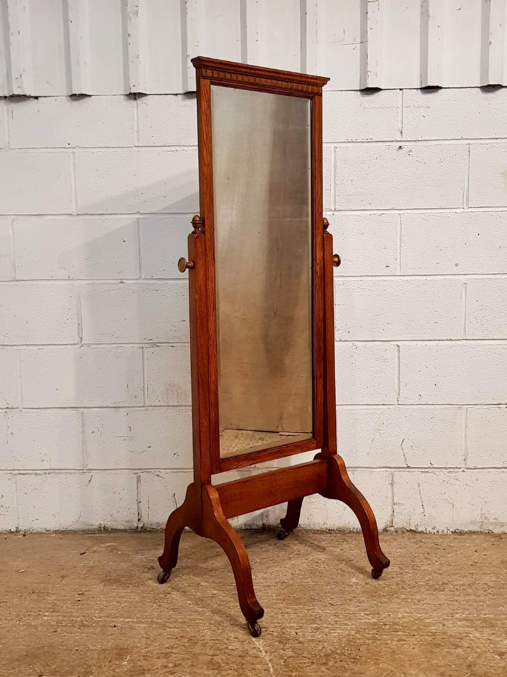 ANTIQUE ARTS & CRAFTS OAK CHEVAL MIRROR C1900 View III