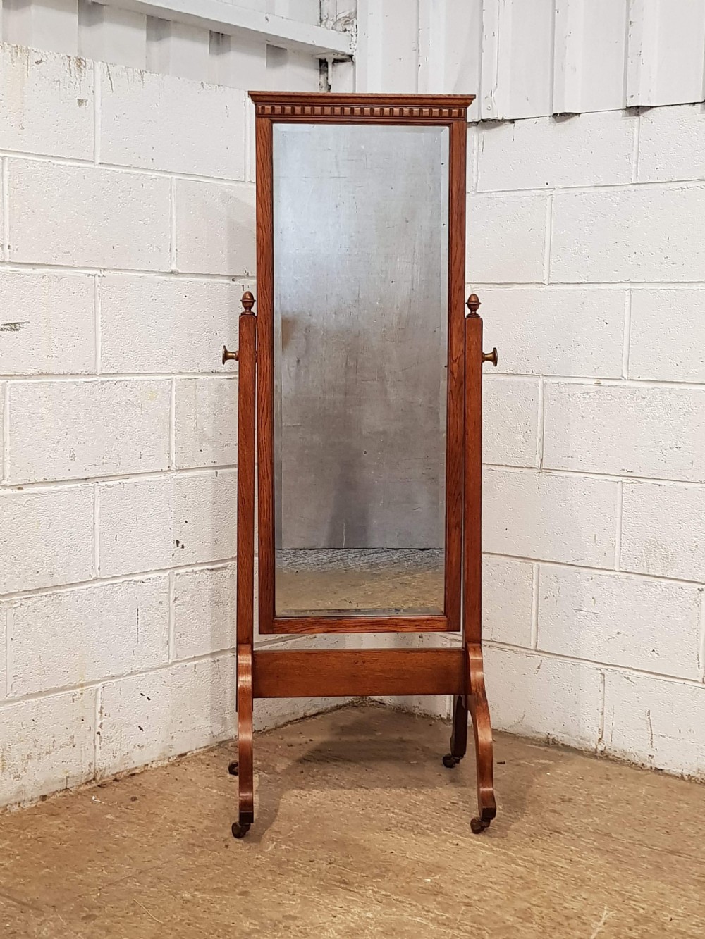 ANTIQUE ARTS & CRAFTS OAK CHEVAL MIRROR C1900 View V