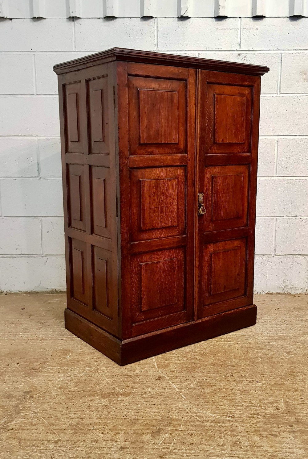 AMTIQUE VICTORIAN PANELLED OAK CUPBOARD C1880 View IV