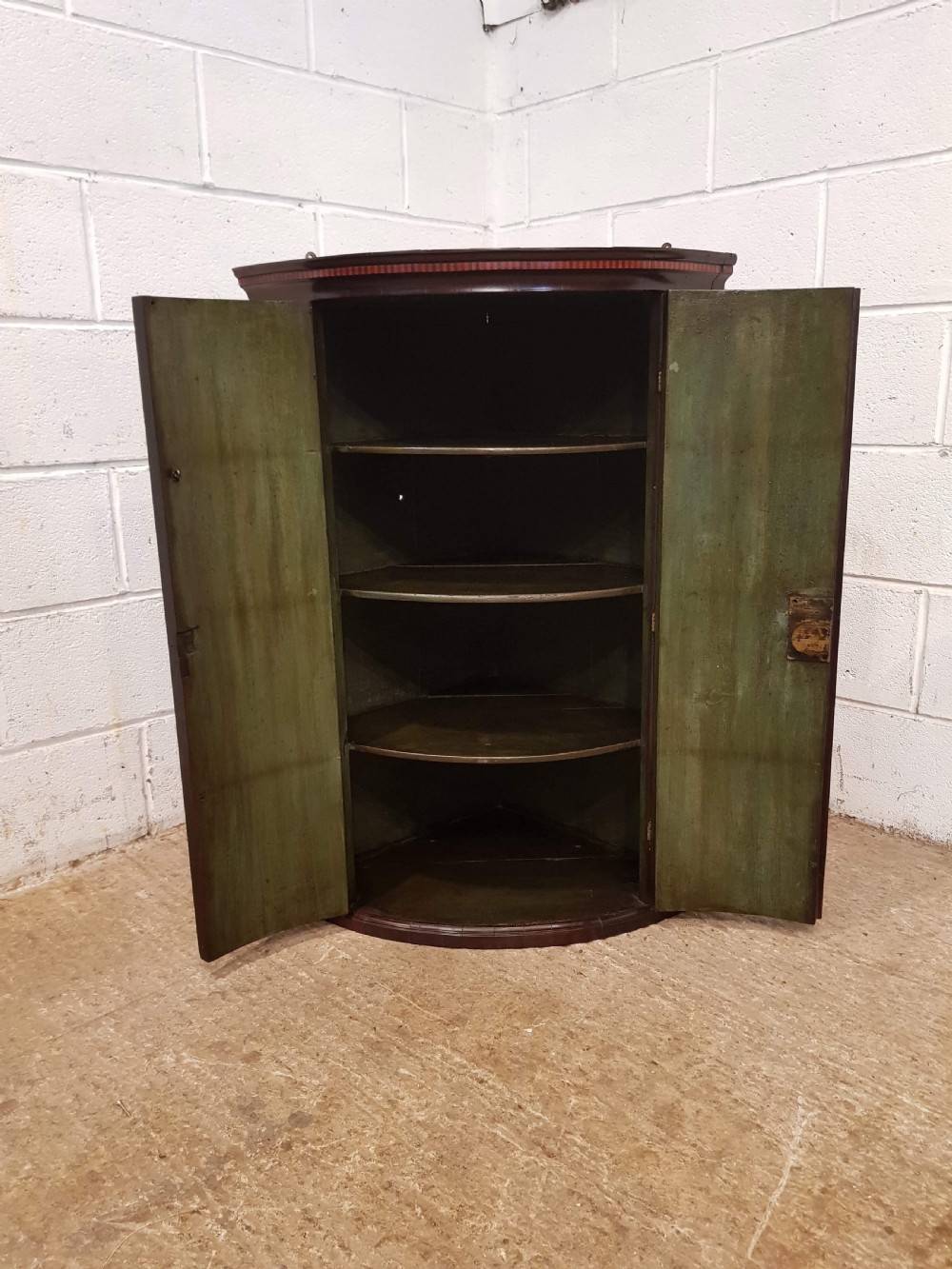 ANTIQUE REGENCY INLAID MAHOGANY BOW FRONT CORNER CUPBOARD C1820 View IV