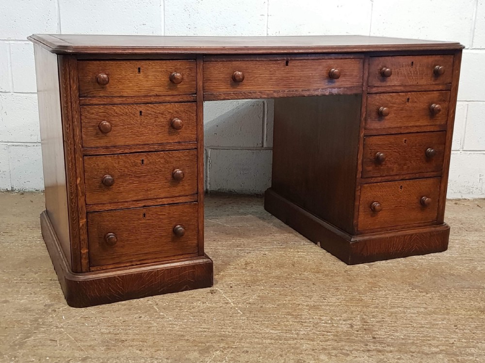 ANTIQUE VICTORIAN OAK TWIN PEDASTAL DESK C1880