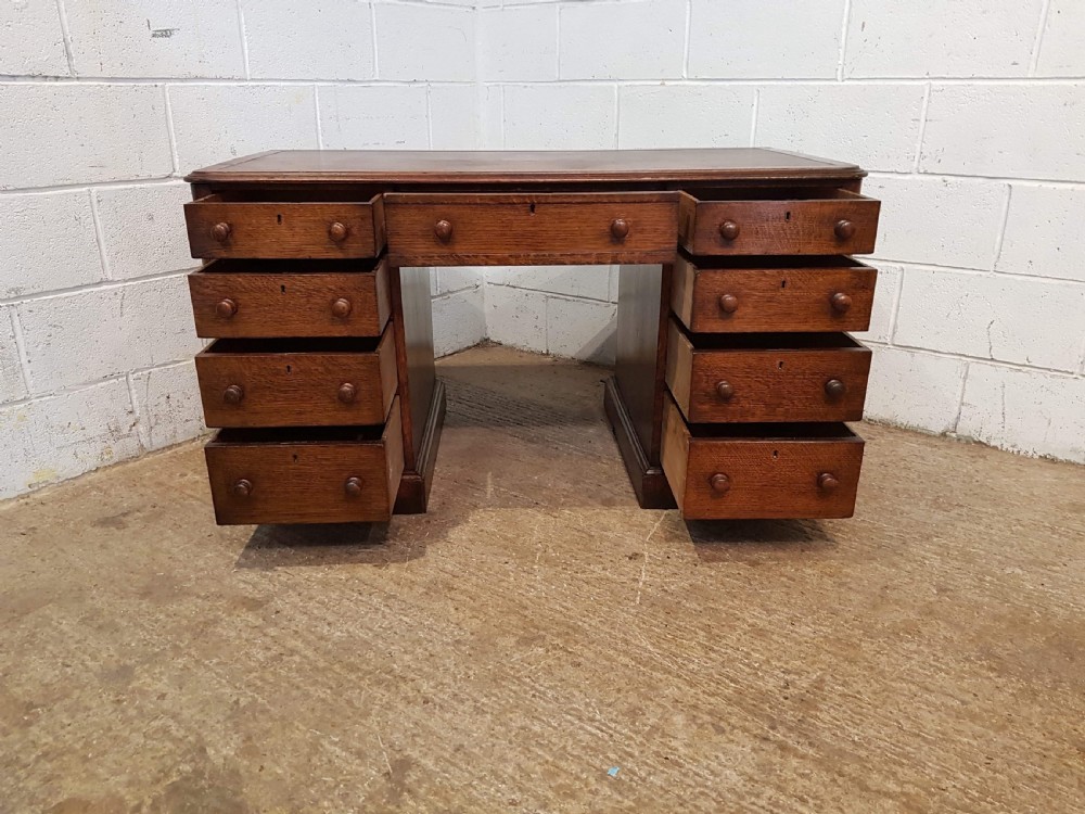 ANTIQUE VICTORIAN OAK TWIN PEDASTAL DESK C1880 View V