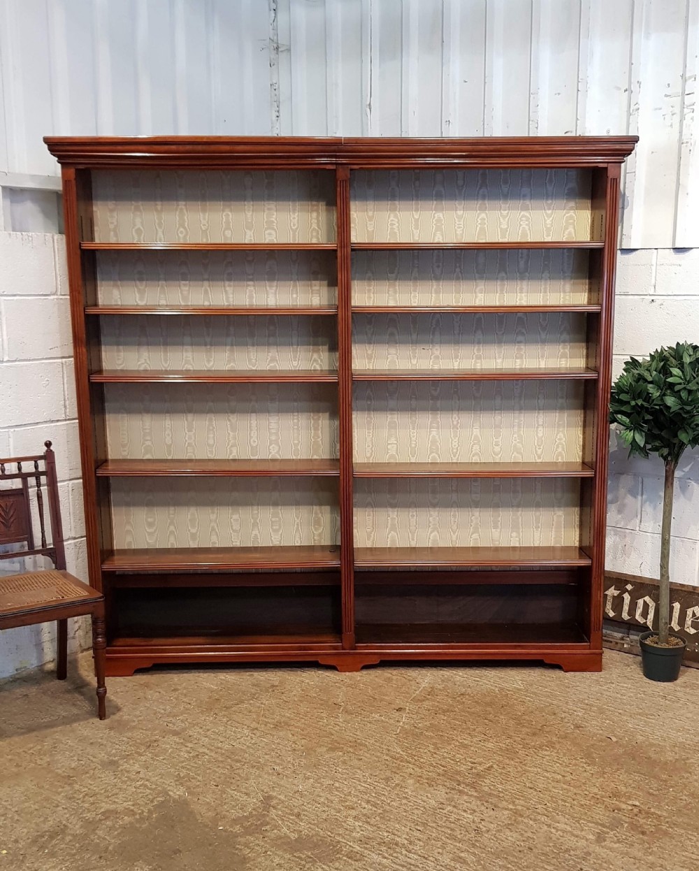 ANTIQUE LATE VICTORIAN WALNUT LARGE OPEN BOOKCASE C1890