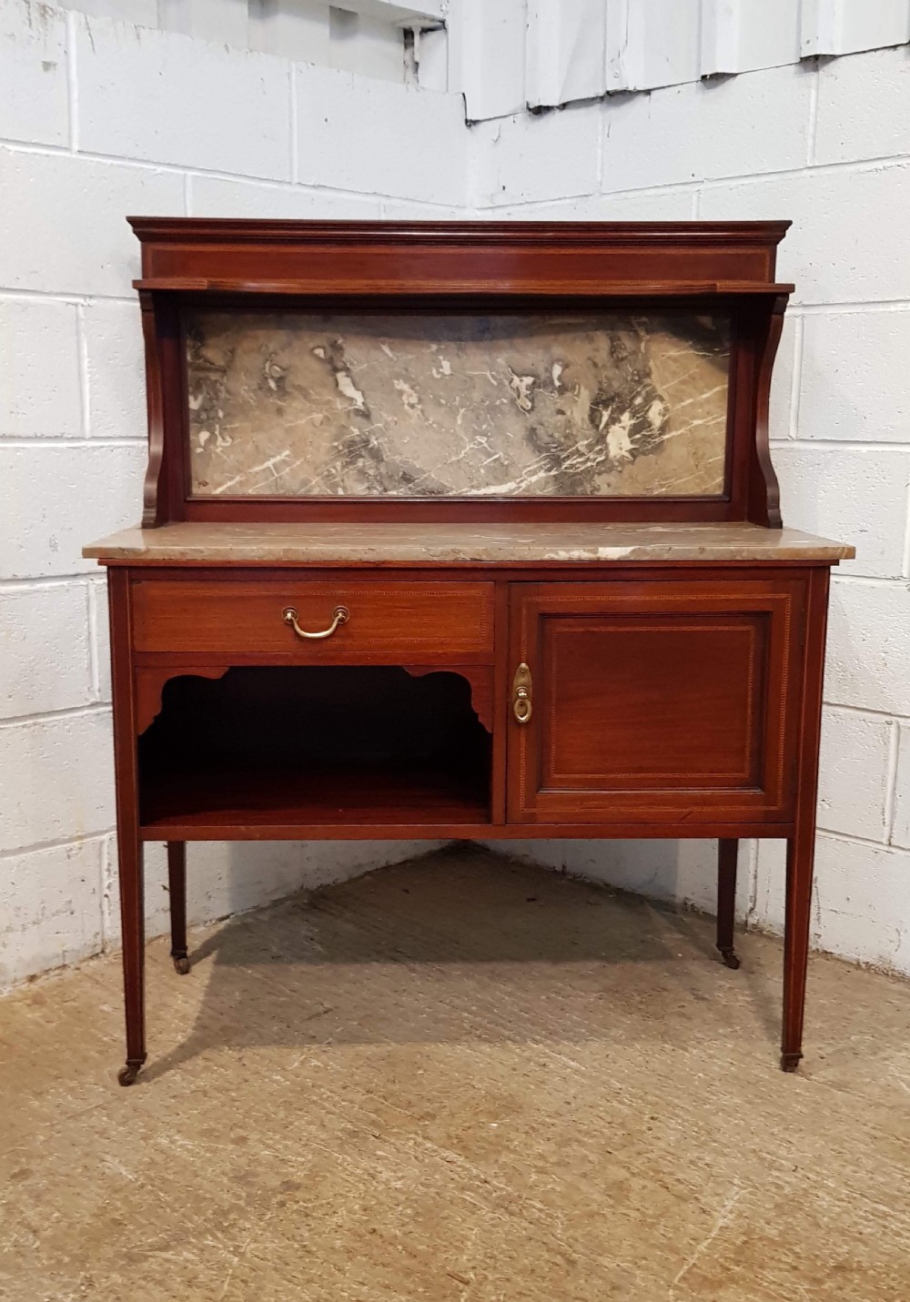 ANTIQUE EDWARDIAN MAHOGANY MARBLE TOP WASHSTAND C1900 View V