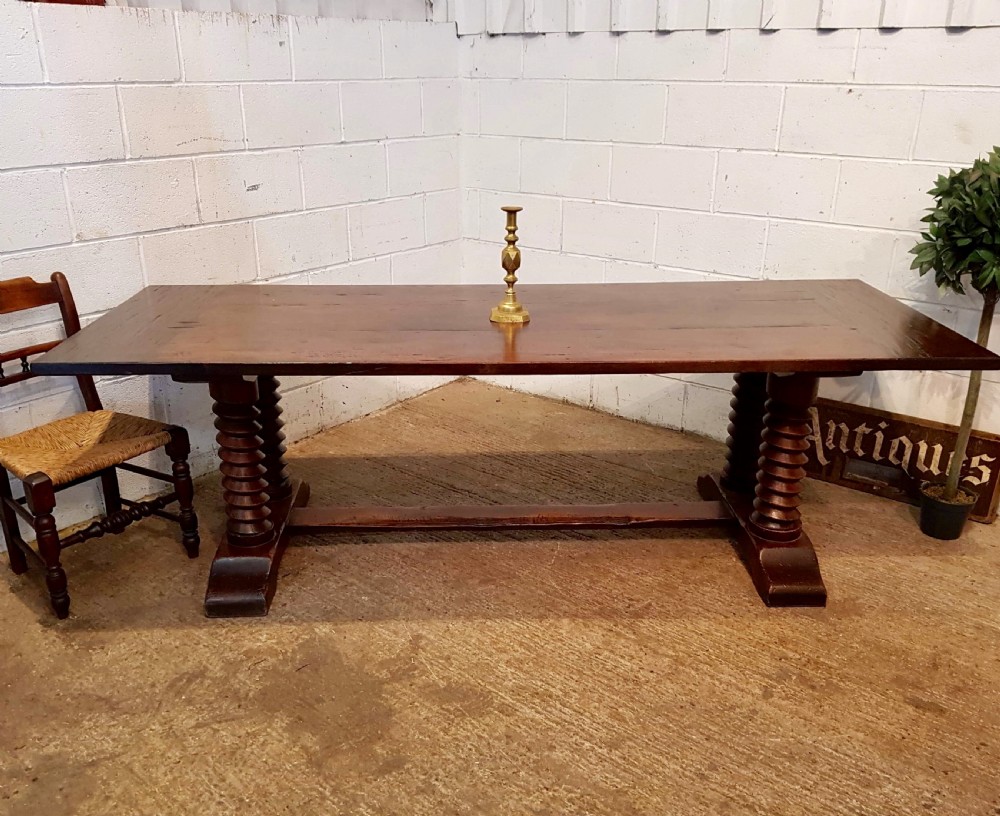 ANTIQUE FRENCH PROVINCIAL PLANK TOP OAK REFECTORY DINING TABLE C1900 Seats 10-12