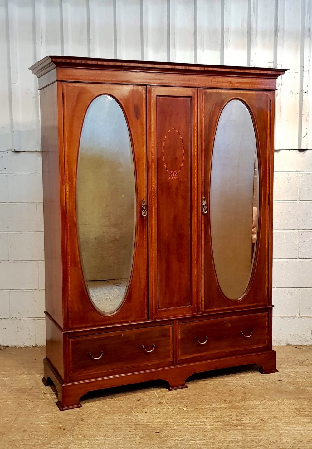 ANTIQUE EDWARDIAN INLAID MAHOGANY DOUBLE WARDROBE C1900 View II
