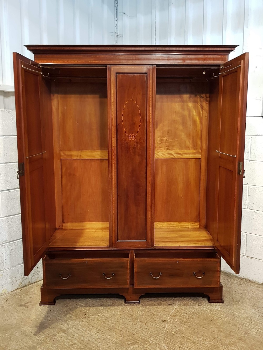 ANTIQUE EDWARDIAN INLAID MAHOGANY DOUBLE WARDROBE C1900 View III