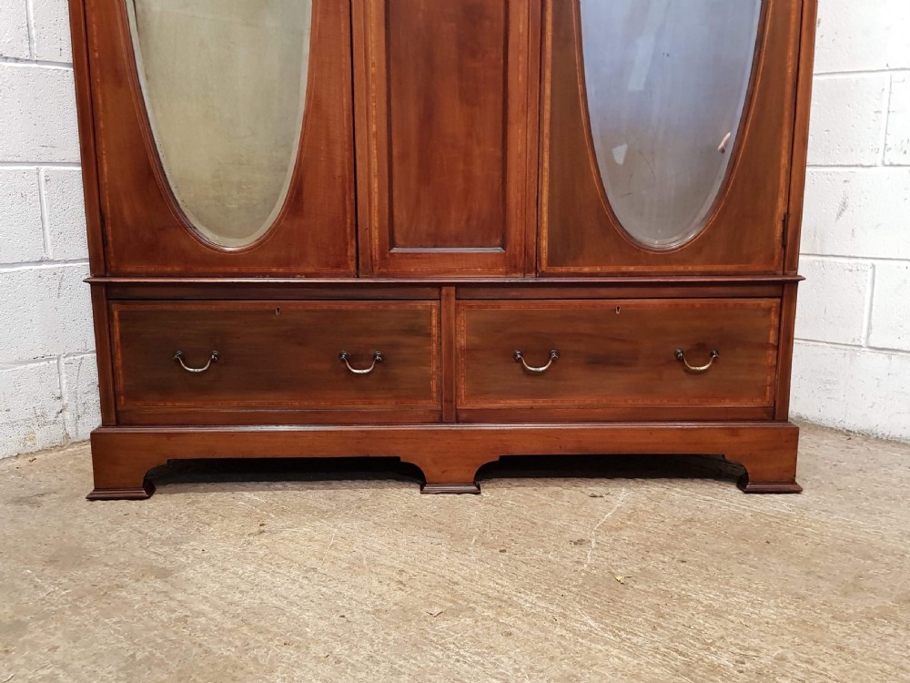 ANTIQUE EDWARDIAN INLAID MAHOGANY DOUBLE WARDROBE C1900 View V