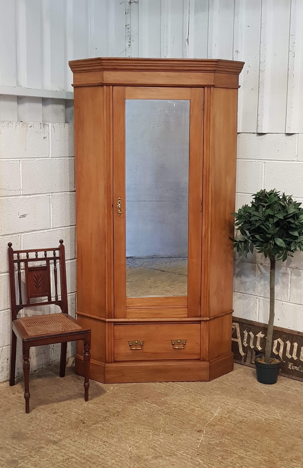 ANTIQUE VICTORIAN SATINWOOD CORNER WARDROBE C1880