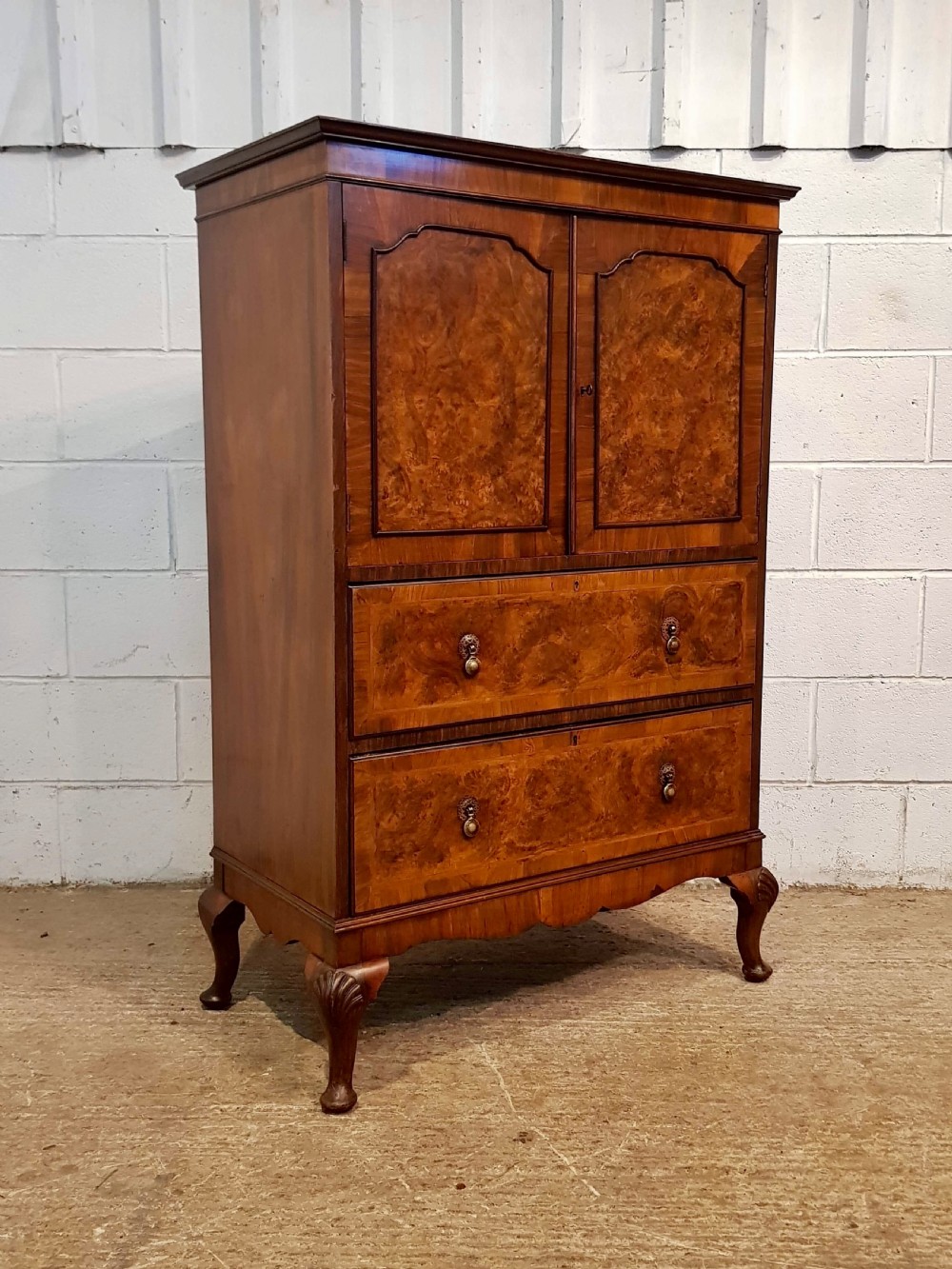 ANTIQUE BURR WALNUT TALLBOY CABINET C1920 View II