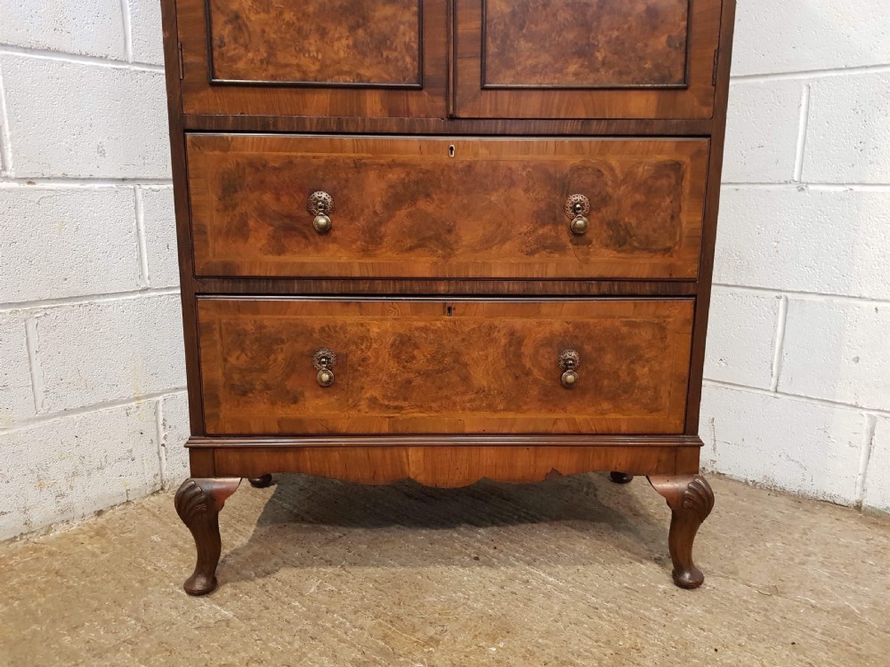 ANTIQUE BURR WALNUT TALLBOY CABINET C1920 View V