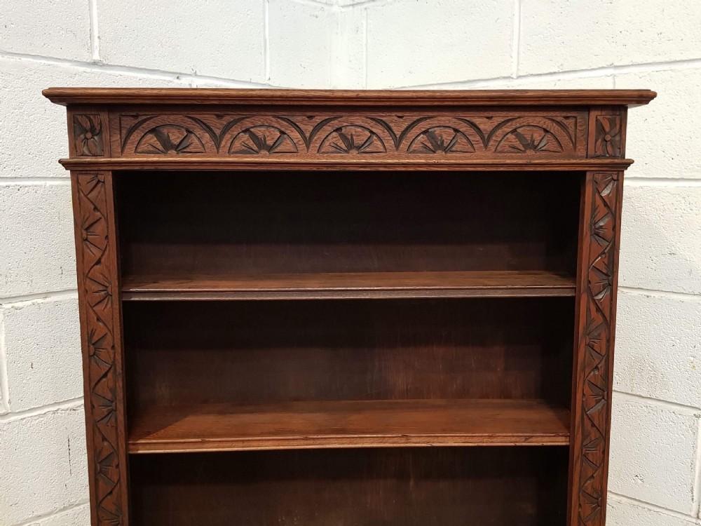 ANTIQUE VICTORIAN CARVED OAK BOOKCASE C1880 View II