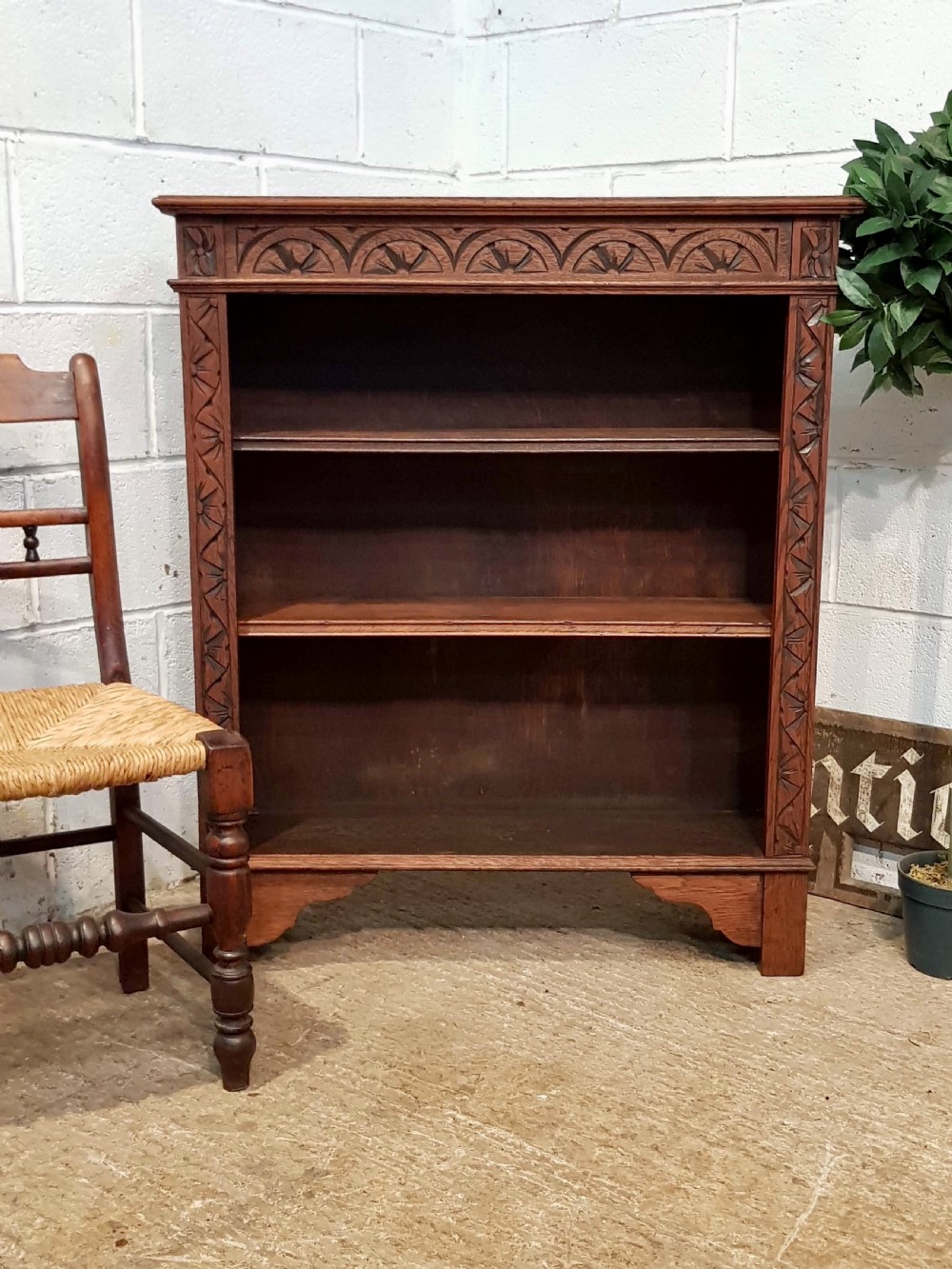 ANTIQUE VICTORIAN CARVED OAK BOOKCASE C1880 View V