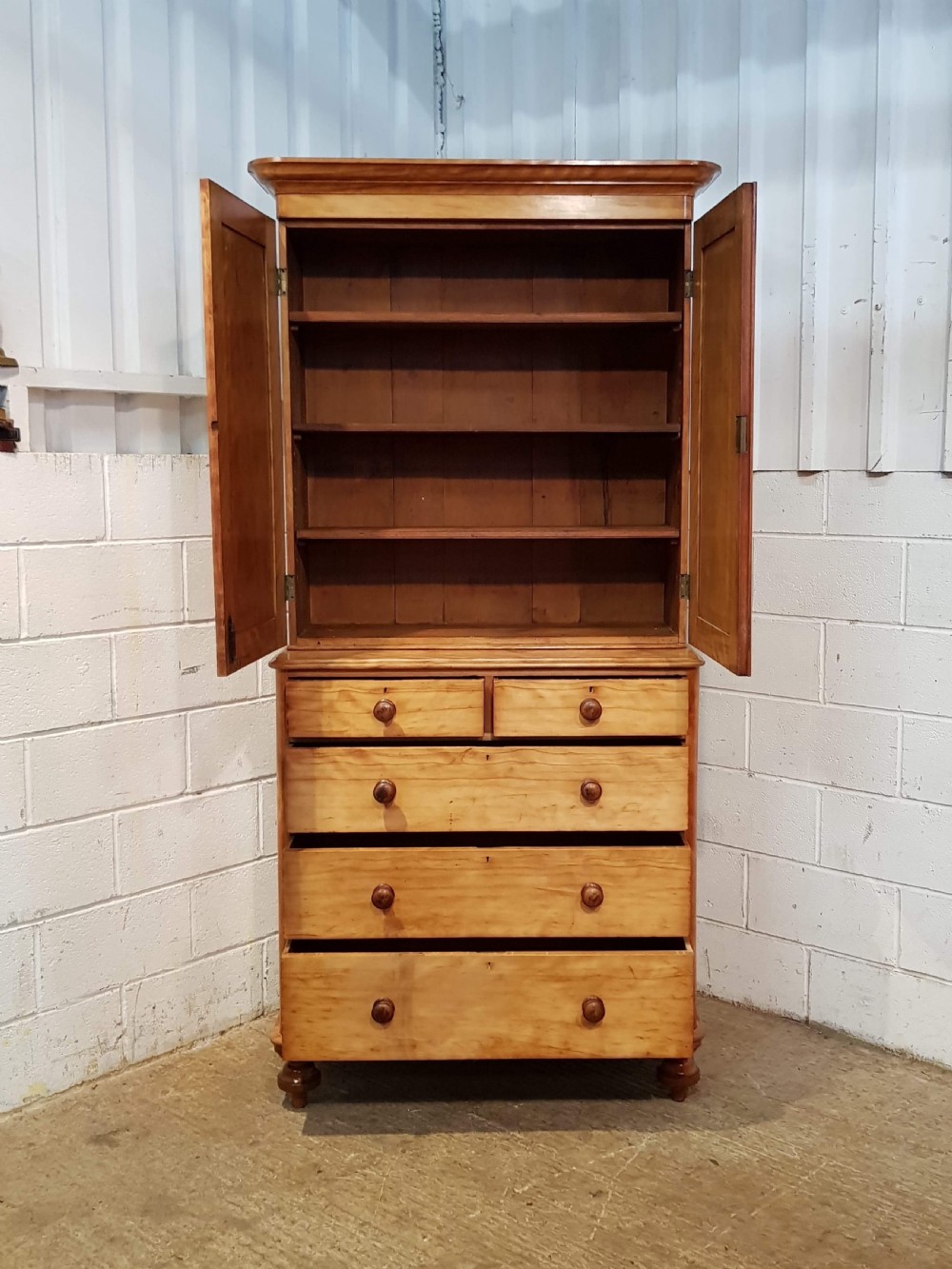 ANTIQUE VICTORIAN SATIN BIRCH LINEN PRESS ON CHEST C1880 View III