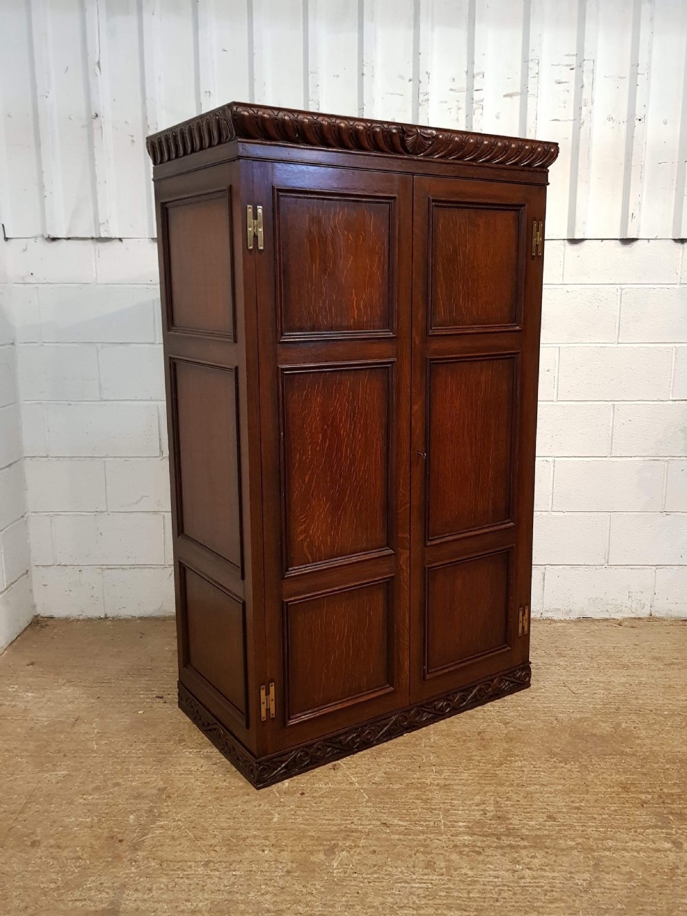 ANTIQUE CARVED OAK DOUBLE WARDROBE C1920 View II
