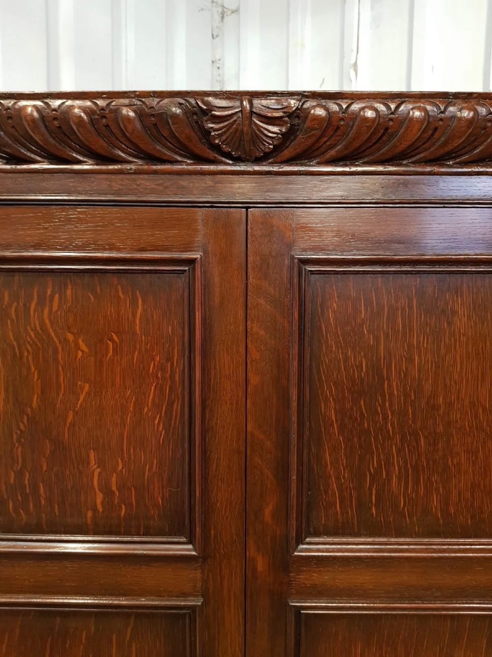 ANTIQUE CARVED OAK DOUBLE WARDROBE C1920 View IV