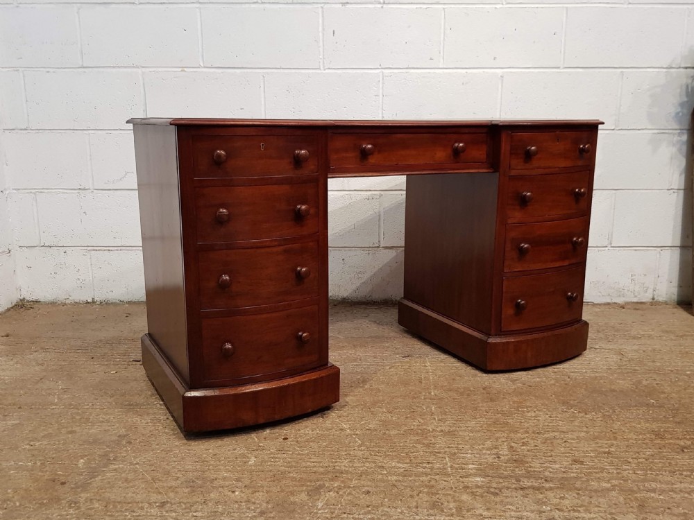 ANTIQUE VICTORIAN MAHOGANY BOW FRONT PEDASTAL DESK C1880 View II