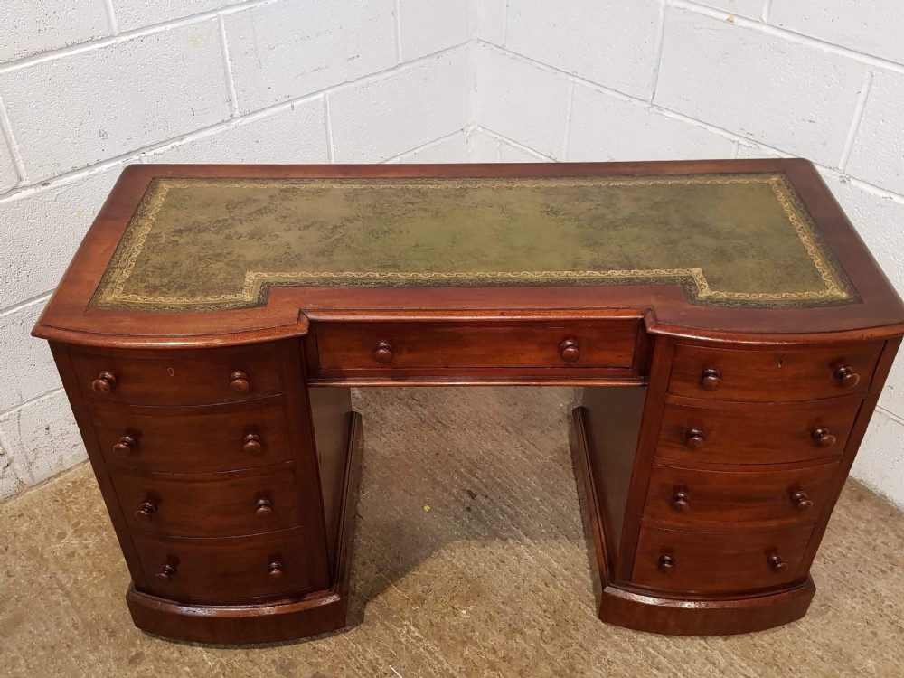 ANTIQUE VICTORIAN MAHOGANY BOW FRONT PEDASTAL DESK C1880 View III
