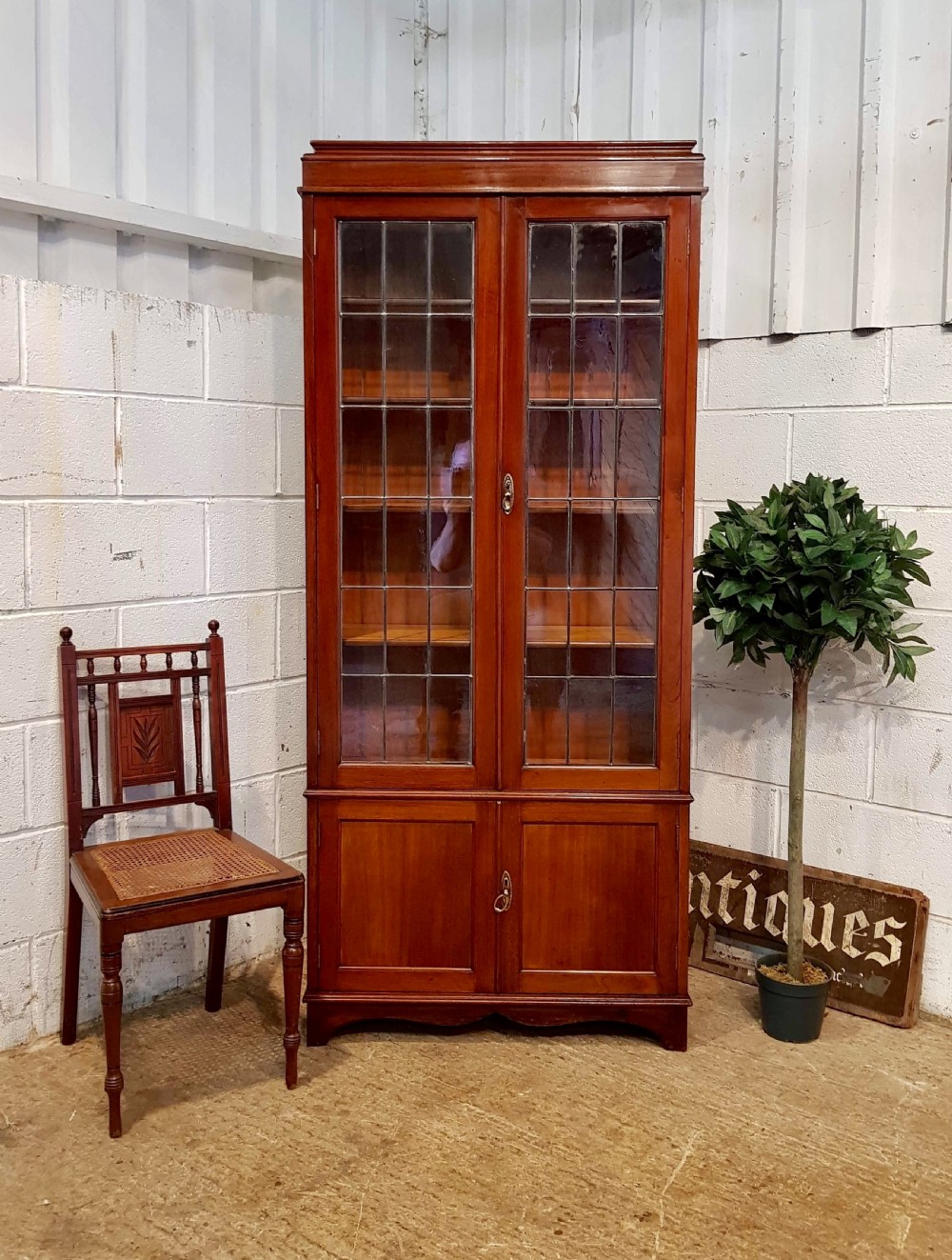 ANTIQUE EDWARDIAN MAHOGANY TALL GLAZED BOOKCASE C1900