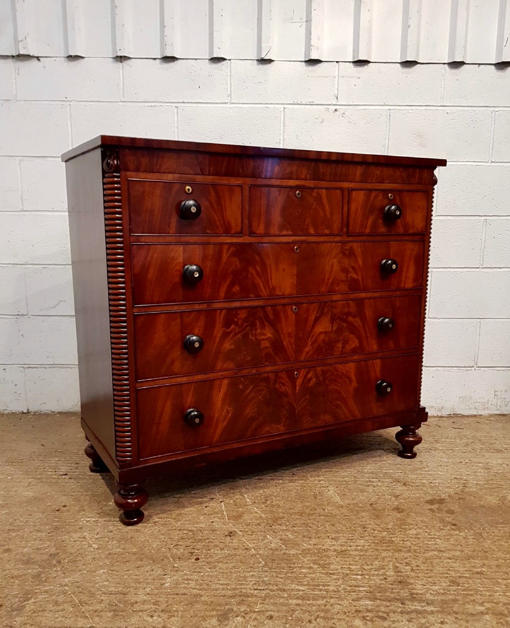 ANTIQUE EARLY VICTORIAN FLAMED MAHOGANY CHEST OF DRAWERS C1850 View III
