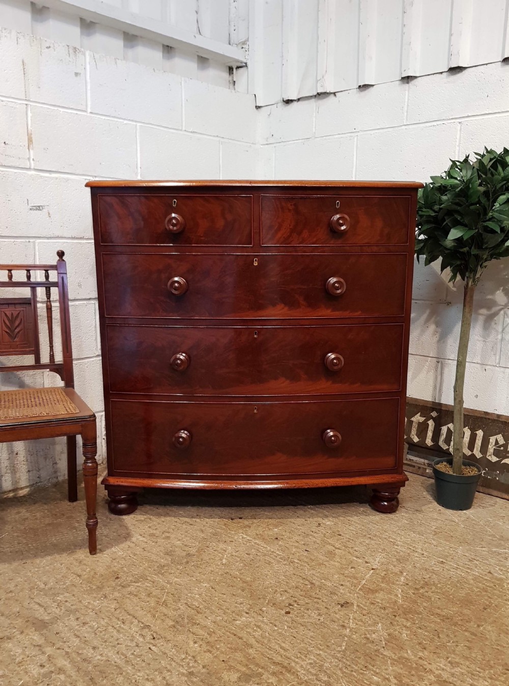 ANTIQUE VICTORIAN MAHOGANY BOW FRONT CHEST OF DRAWERS C1880 View IV