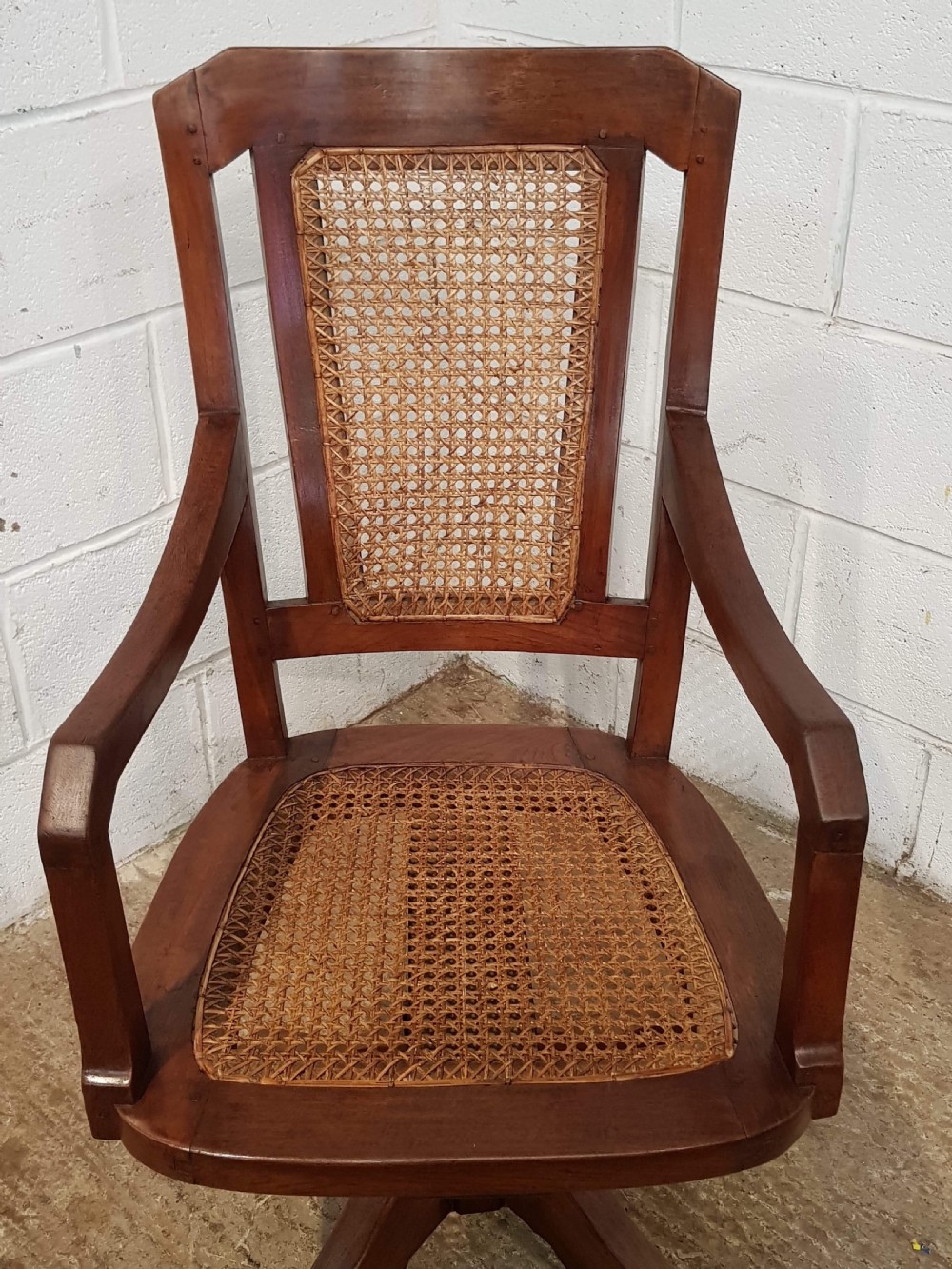 ANTIQUE ARTS & CRAFTS WALNUT BERGERE SWIVEL DESK CHAIR C1900 View IV