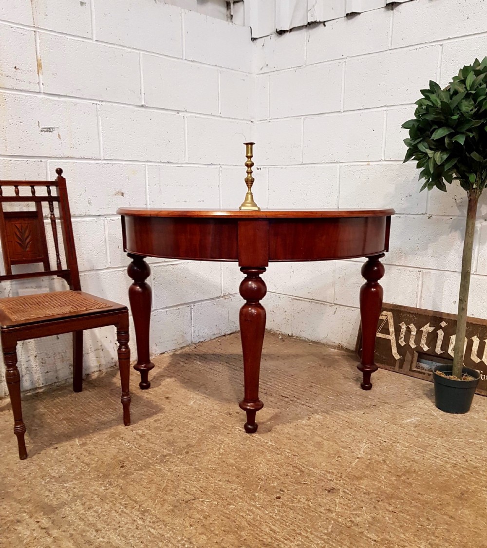 ANTIQUE VICTORIAN MAHOGANY DEMI LUNE TABLE C1880