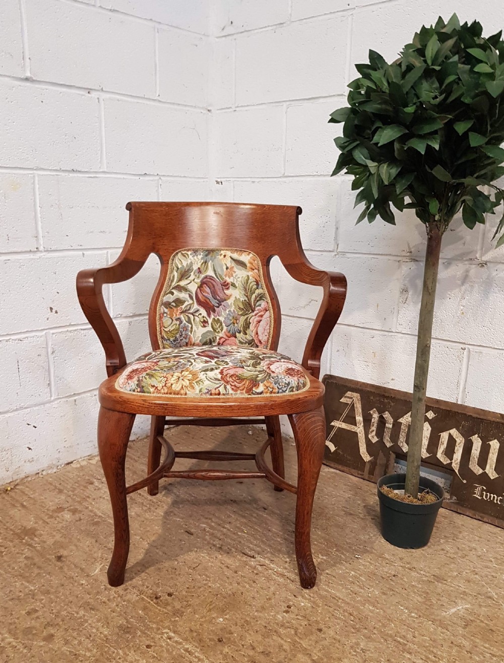 ANTIQUE ARTS & CRAFTS OAK DESK LIBRARY CHAIR C1900 View IV