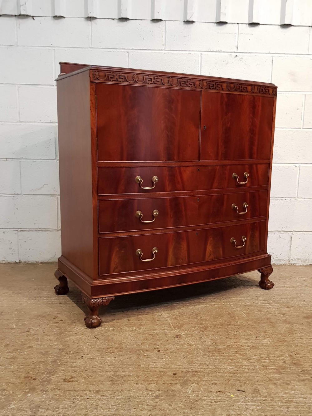 ANTIQUE EDWARDIAN MAHOGANY BOW FRONT TALLBOY CHEST OF DRAWERS C1920 View II