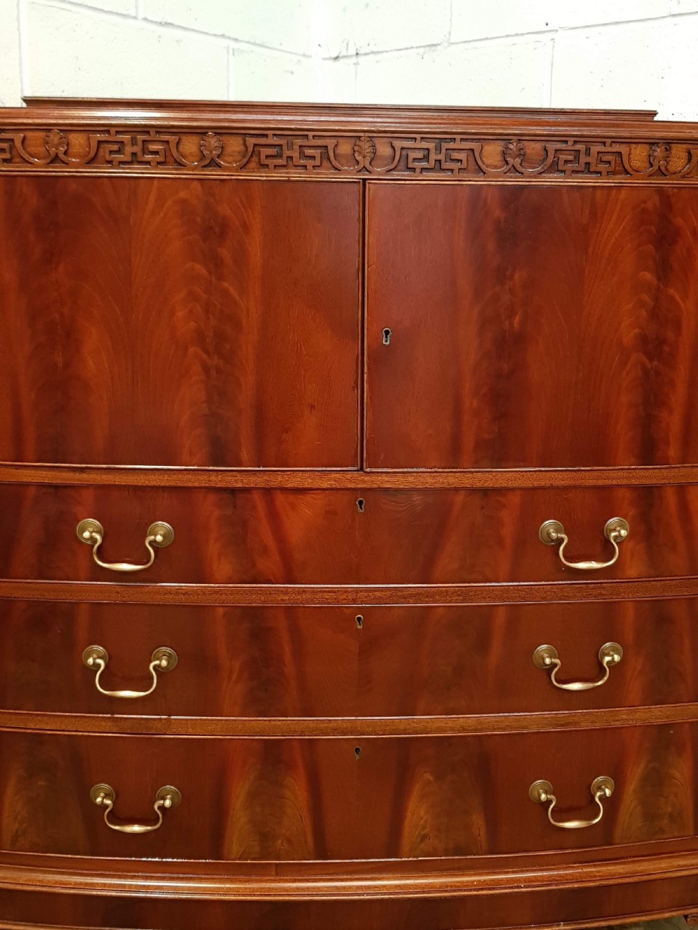 ANTIQUE EDWARDIAN MAHOGANY BOW FRONT TALLBOY CHEST OF DRAWERS C1920 View V