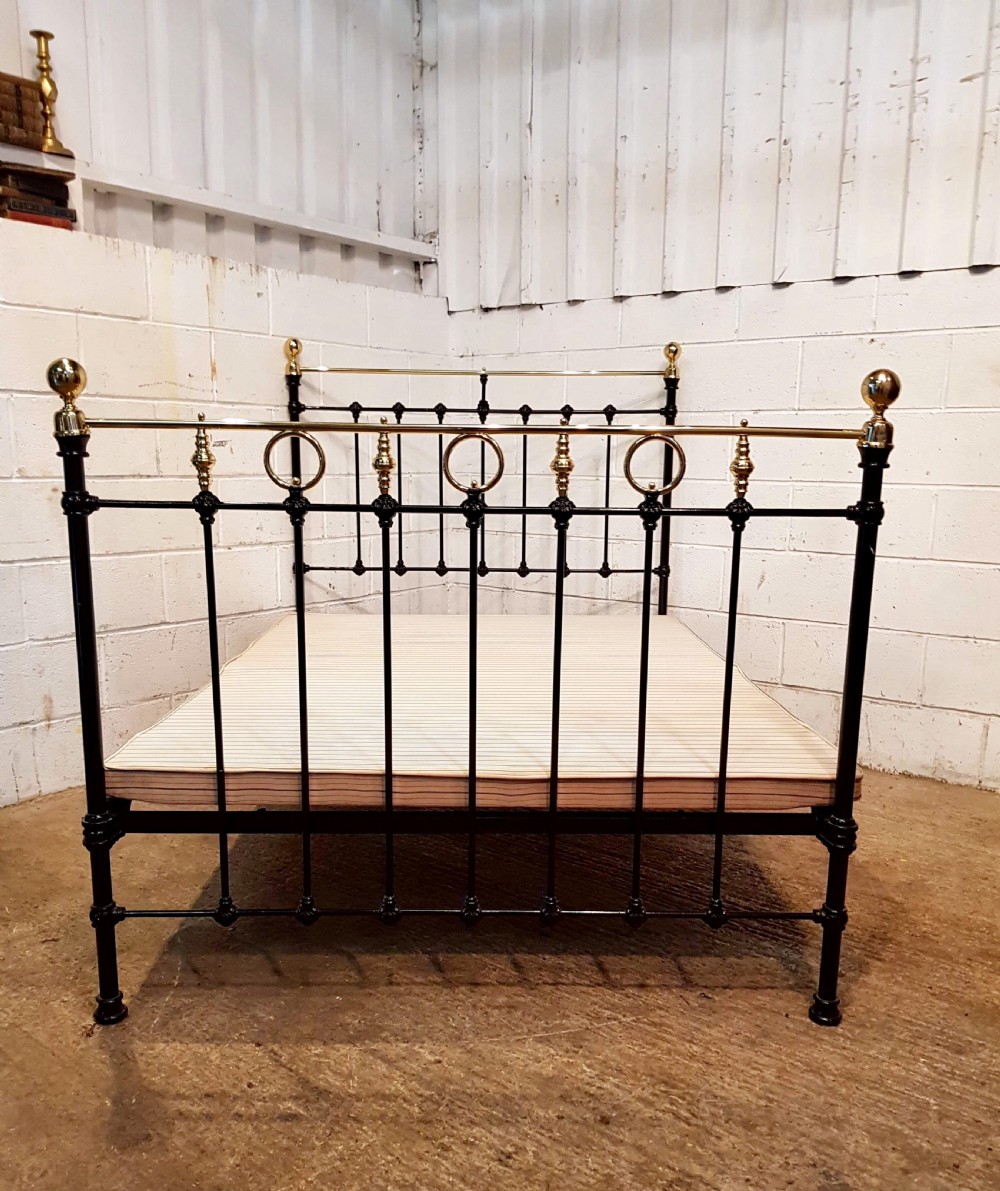 ANTIQUE VICTORIAN BRASS & IRON DOUBLE BED C1880 View V