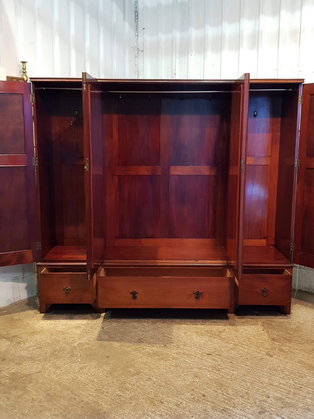 ANTIQUE ARTS & CRAFTS MAHOGANY FOUR DOOR WARDROBE C1900 View V