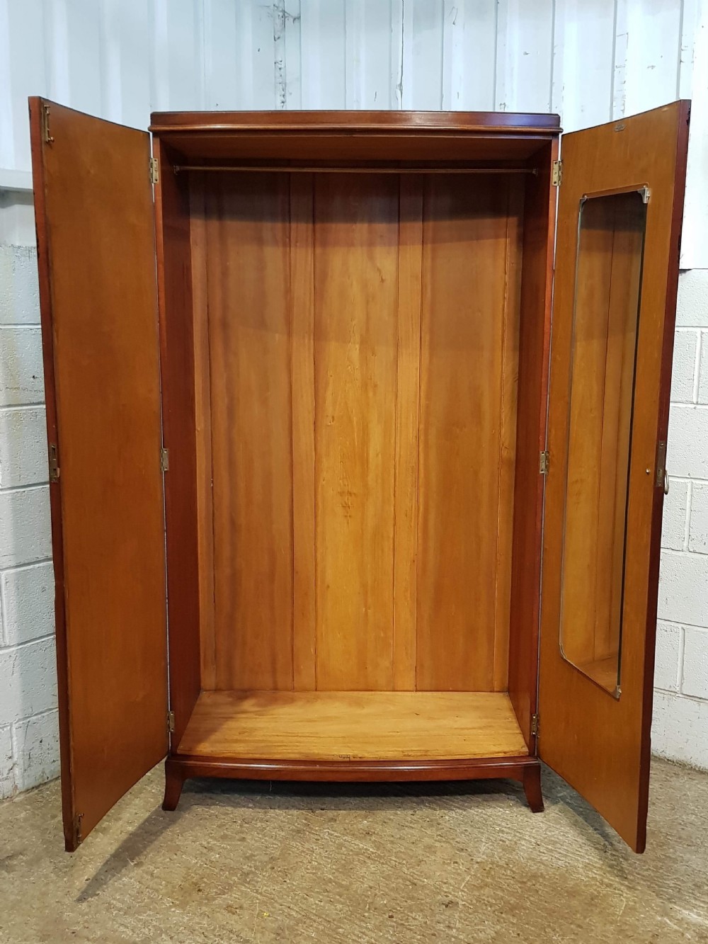 ANTIQUE BOW FRONT FIGURED MAHOGANY DOUBLE WARDROBE C1920 View V