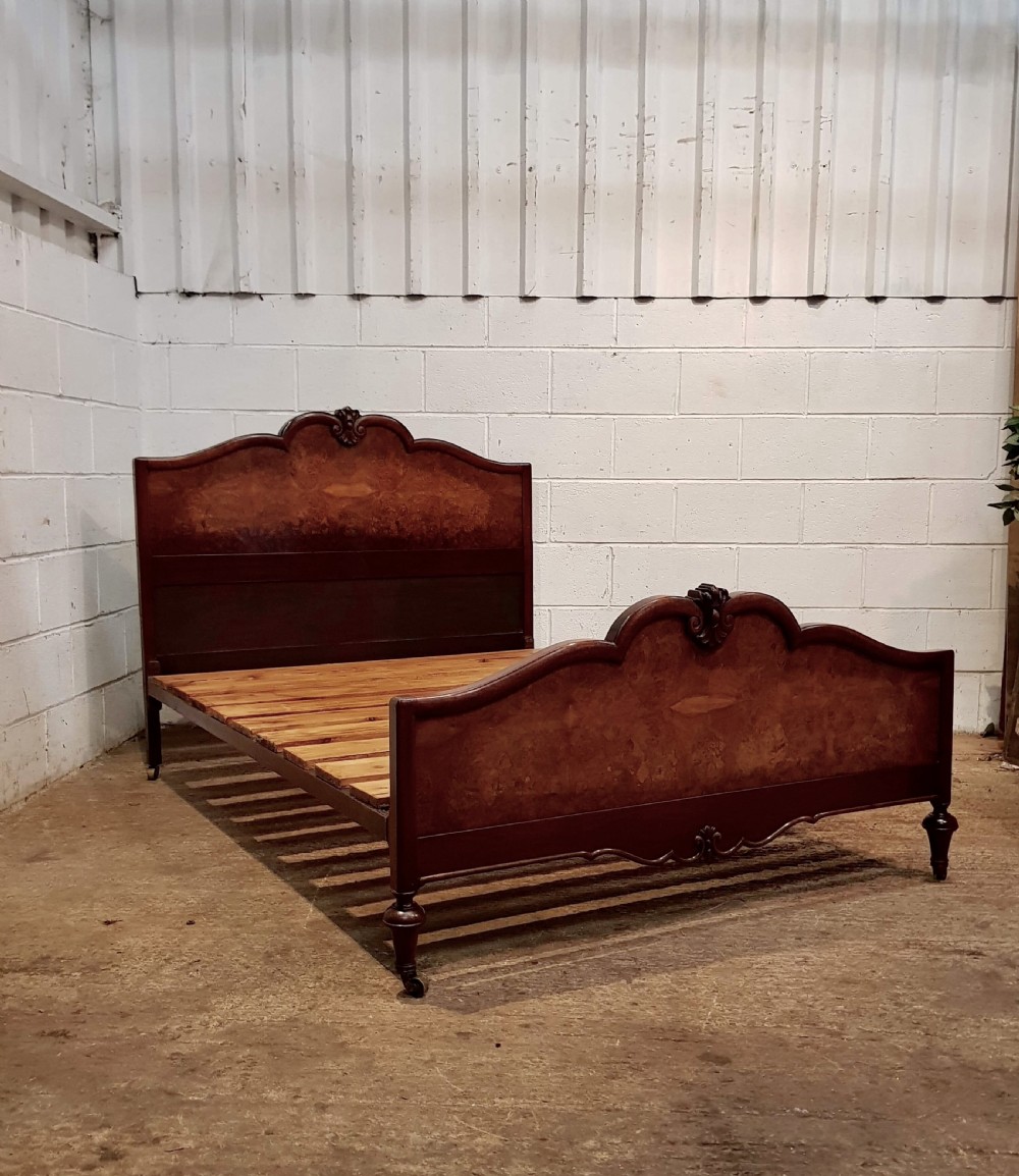 ANTIQUE BURR WALNUT QUEEN ANNE SERPENTINE SHAPED DOUBLE BED C1920 View II