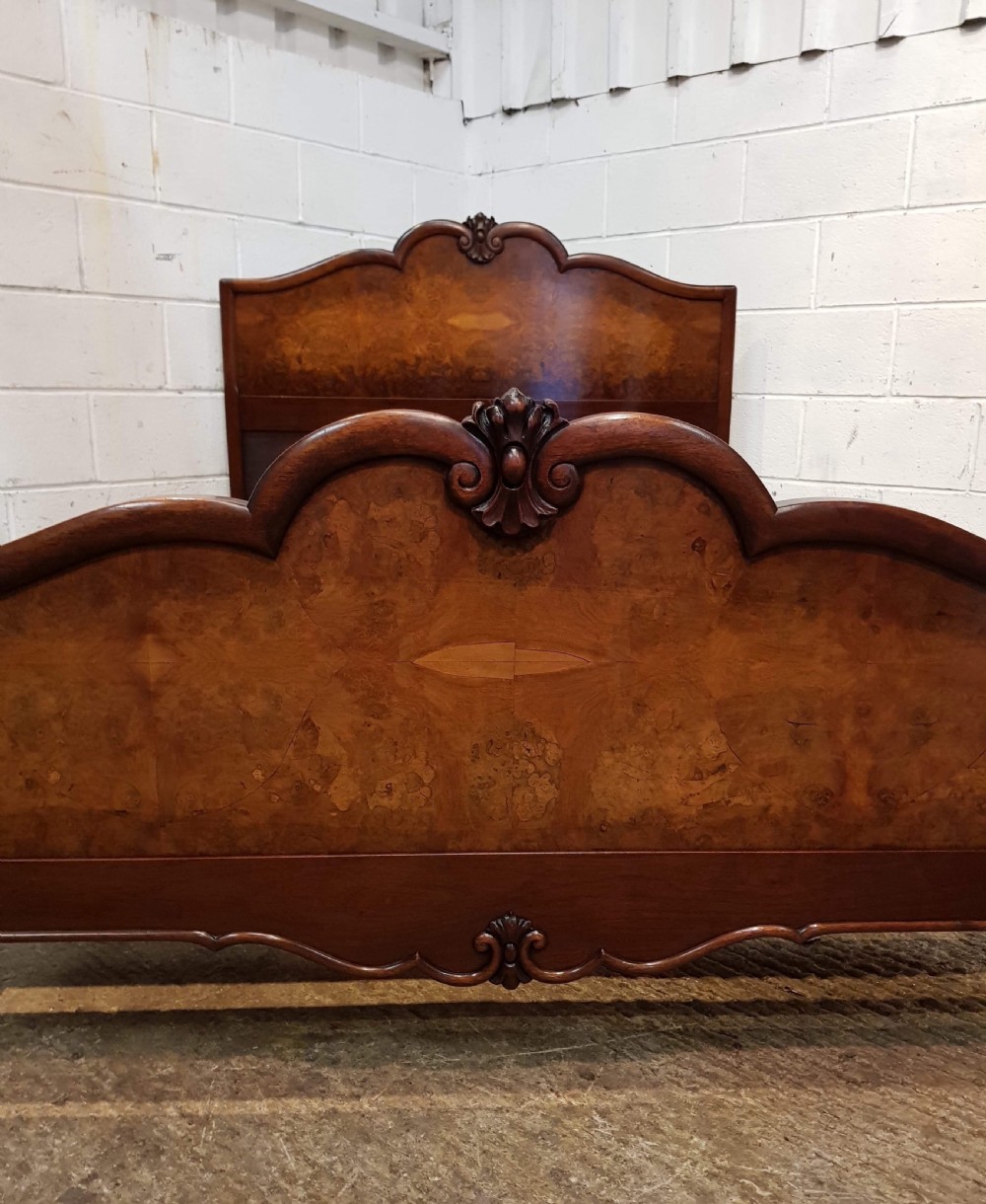 ANTIQUE BURR WALNUT QUEEN ANNE SERPENTINE SHAPED DOUBLE BED C1920 View III