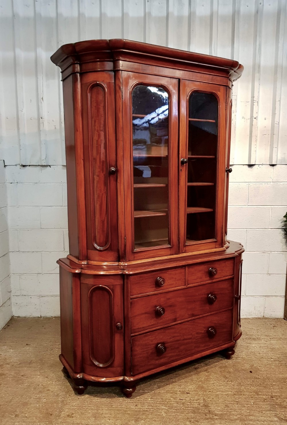 ANTIQUE VICTORIAN MAHOGANY LIBRARY BOOKCASE ON CHESTNOF DRAWERS C1880 View II