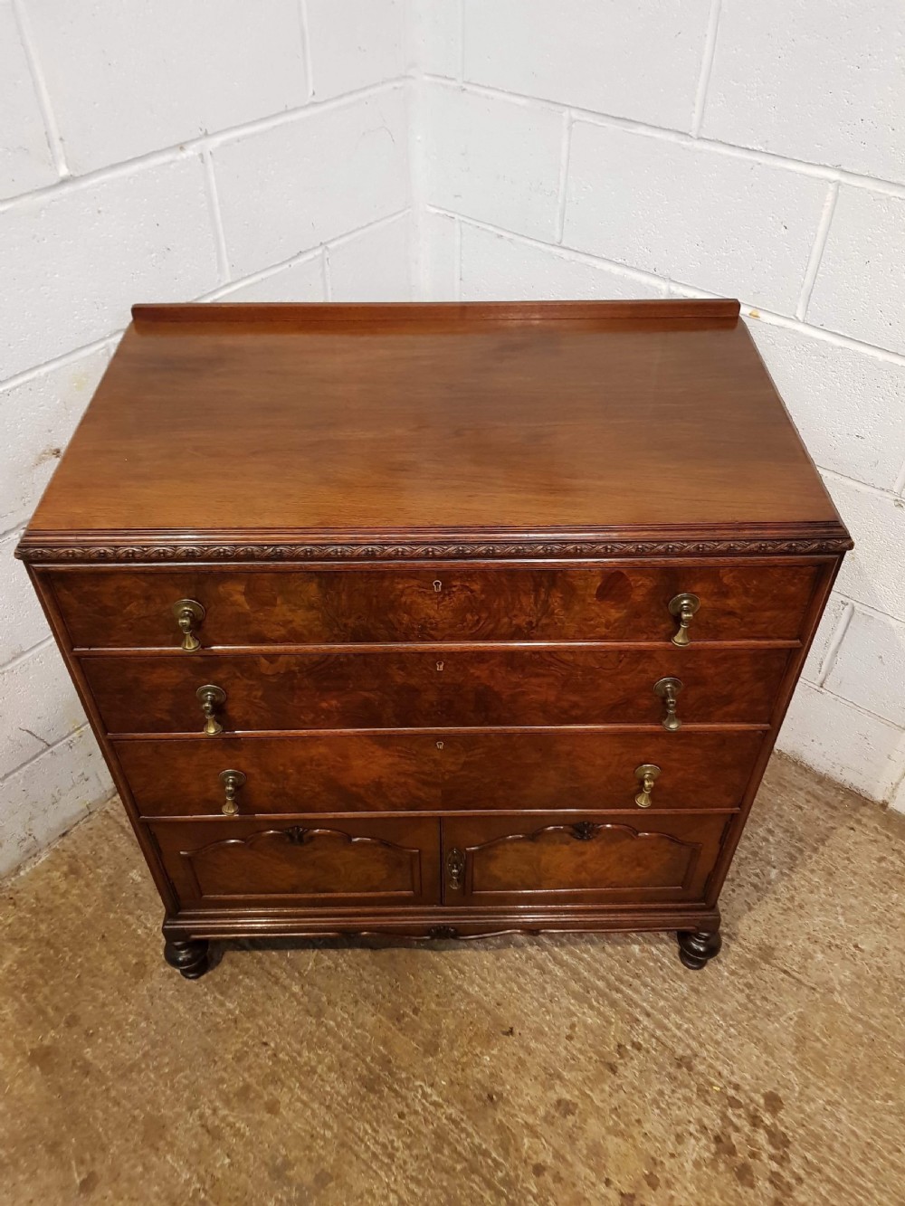 ANTIQUE BURR WALNUT QUEEN ANNE TALLBOY CHEST OF DRAWERS C1920 View II