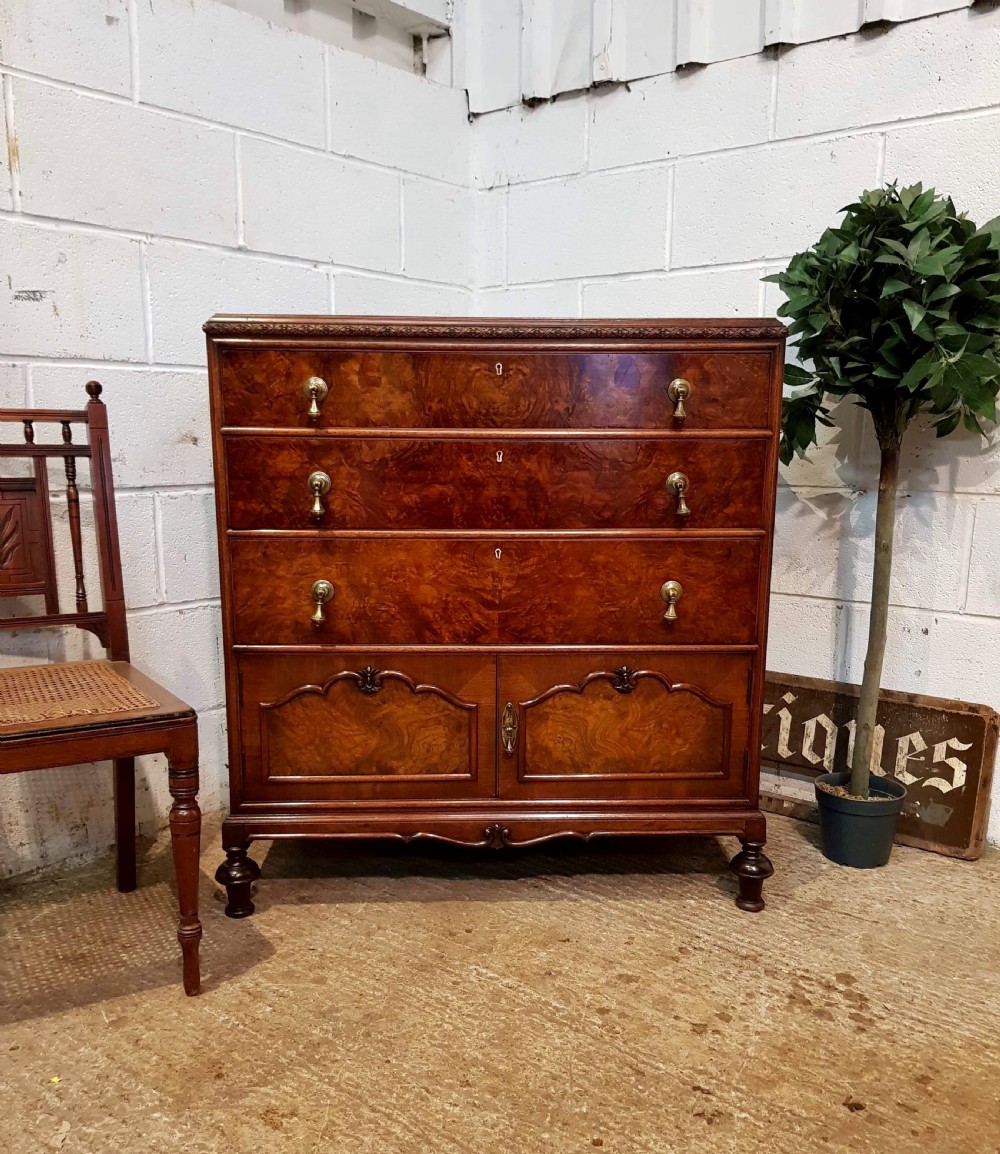 ANTIQUE BURR WALNUT QUEEN ANNE TALLBOY CHEST OF DRAWERS C1920 View V