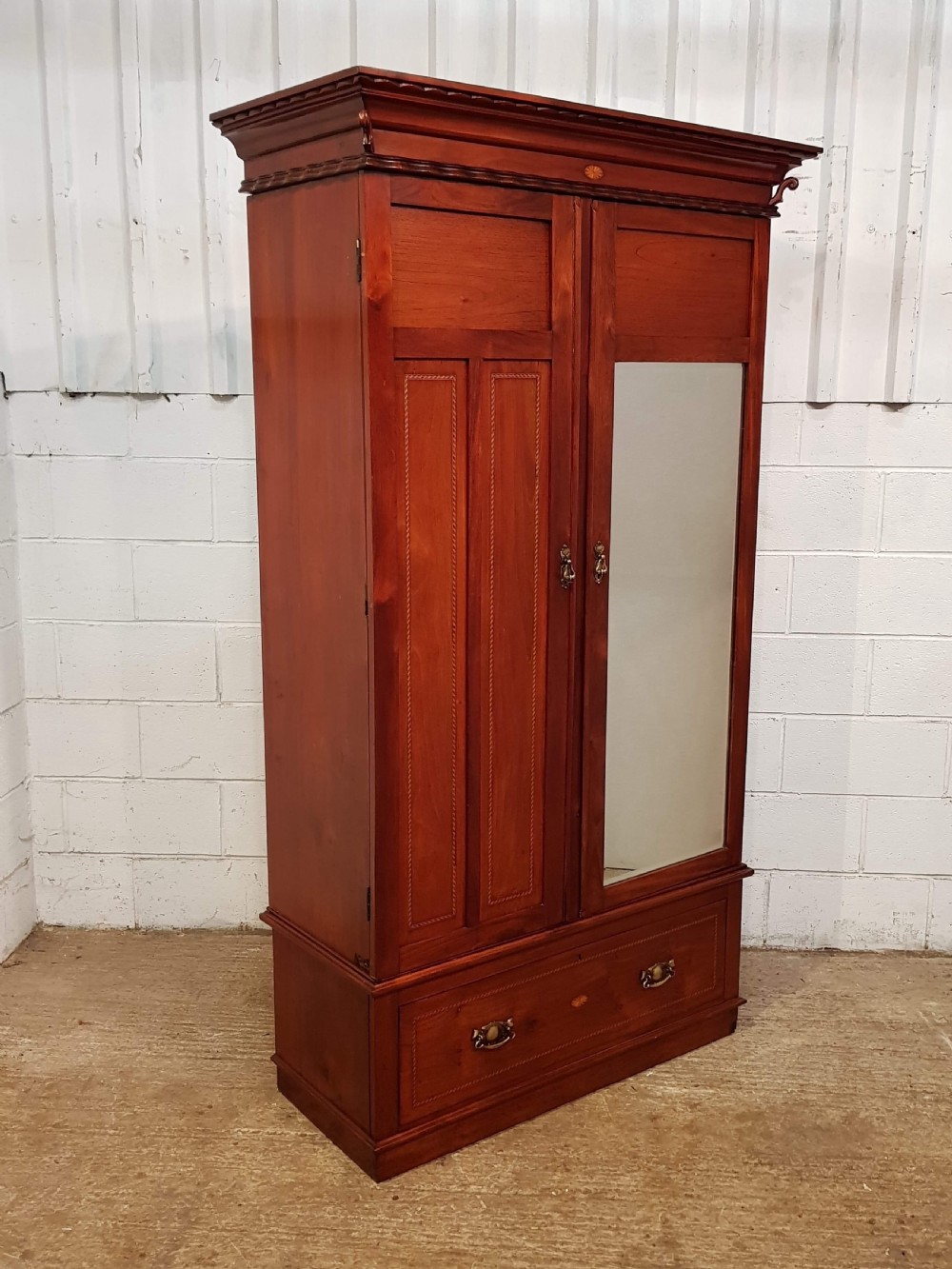 ANTIQUE EDWARDIAN INLAID MAHOGANY WARDROBE COMPACTUM C1900